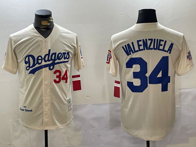 Men Los Angeles Dodgers 34 Valenzuela Cream Throwback Game 2024 Nike MLB Jersey style 11202